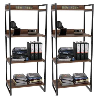 Kit 2 Estante Livreiro Prisma Estilo Industrial 60Cm 4 Prateleiras C08 Nogal - Mpozenato