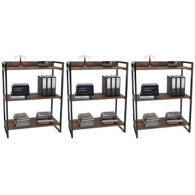 Kit 3 Estantes Livreiro Multi Prisma Estilo Industrial 80Cm 3 Prateleiras C08 Nogal - Mpozenato