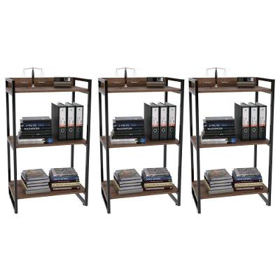 Kit 3 Estantes Livreiro Multi Prisma Estilo Industrial 60Cm 3 Prateleiras C08 Nogal - Mpozenato