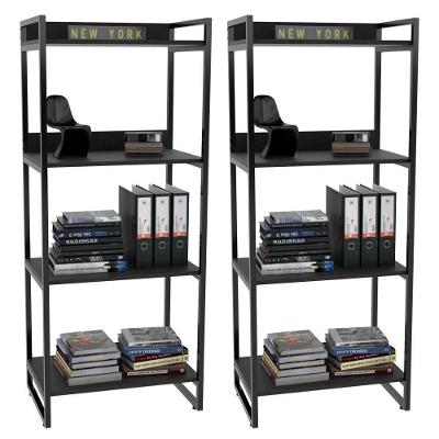 Kit 2 Estante Livreiro Multiuso Prisma 60Cm 4 Prateleiras Preto Onix