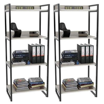 Kit 2 Estante Livreiro Multiuso Prisma Estilo Industrial 60Cm 4 Prateleiras C08 Snow - Mpozenato