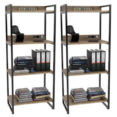 Kit 2 Estante Livreiro Prisma Estilo Industrial 60Cm 4 Prateleiras C08 Carvalho - Mpozenato