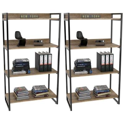 2 Estantes Livreiro 80Cm 4 Prateleiras Carvalho