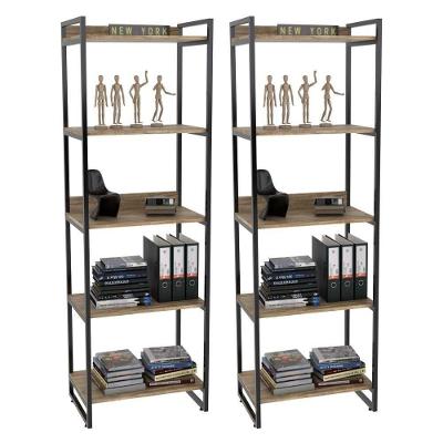 2 Estantes Livreiro 60Cm 5 Prateleiras Carvalho