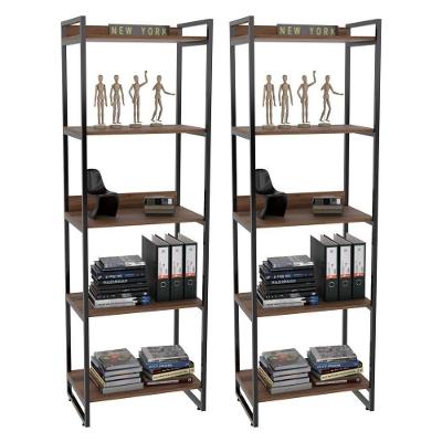 Kit 2 Estantes Livreiro 60Cm 5 Prateleiras Nogal