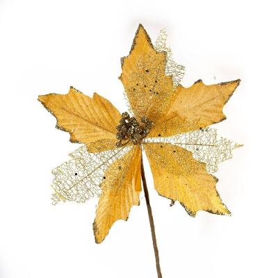 Flor Com Cabo Artificial Decoração De Natal Com Brilho 25cm