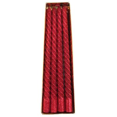 Velas De Natal Decorativa Com Glitter Vermelho 8 Unidade 26cm