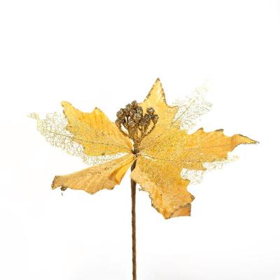 Kit 8 Flores Cabo Artificial Decoração De Natal Brilho 25cm
