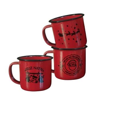 Jogo 6 Mini Canecas Esmaltadas Estampa Natalina 150ml -