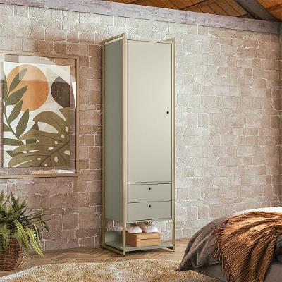 Closet Industrial Solteiro Armario Com Cabideiro + 2 Gavetas Olivar - Off White - Cor: Off White
