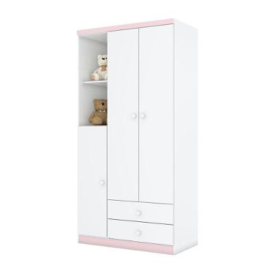 Guarda Roupa Infantil 03 Portas 02 Gavetas Henn Branco Ou Branco Com Rosa Chá