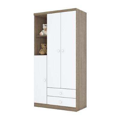 Guarda Roupa Infantil 03 Portas 02 Gavetas Henn Rústico Com Branco