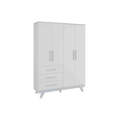 Guarda Roupa Infantil Retrô c/ 4 Portas e 3 Gavetas Branco/Cinza - Peroba