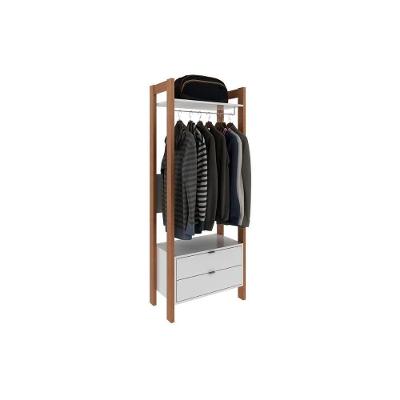 Closet de Quarto AZ1011 Armário Alto c/ 1 Prateleira e 2 Gavetas Amêndoa/Branco - Tecno Mobili