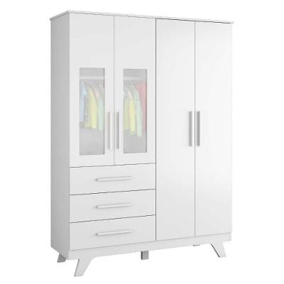 Guarda Roupa Infantil 4 Portas Com Janela 3 Gavetas Retrô Móveis Peroba Branco Brilho
