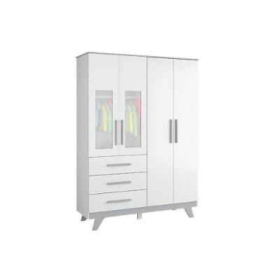 Guarda Roupa Infantil Retrô c/ 3 Portas e 4 Gavetas Branco/Cinza - Peroba