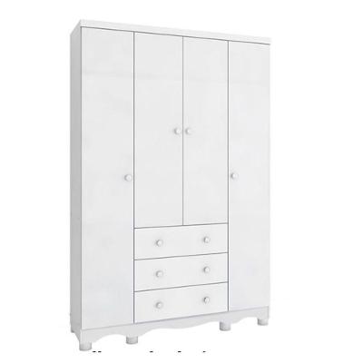 Guarda Roupa Infantil 4 Portas 3 Gavetas 100% Mdf Junior New Móveis Peroba Branco Brilho