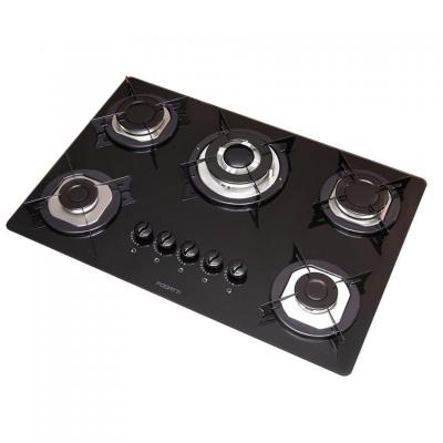 Cooktop 5 Bocas Tripla Chama Mesa De Vidro 6mm Preto Bivolt