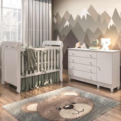 Quarto De Bebê Taís Berço Mini Cama Mirelle Cômoda Branco