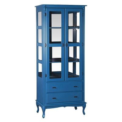 Cristaleira Luiz Xv Com 2 Portas de Vidro e 2 Gavetas 1085e Azul