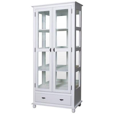 Cristaleira Lateral Com Espelhos, 2 Portas Vidro 1 Gaveta e 3 Prateleiras 303e Cera Clara