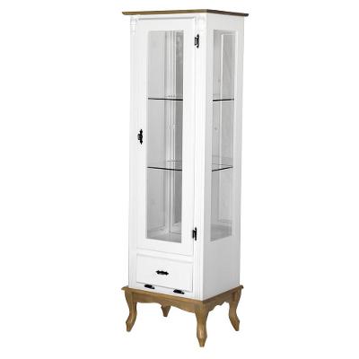 Cristaleira Vitrine Espelhada Antique Média 1 Porta 2 Prateleiras de Vidro 1 Gaveta 1079e Cera Clara