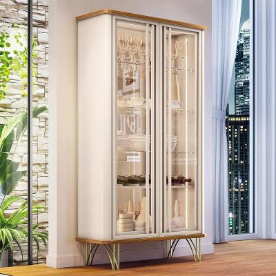 Cristaleira Decorativo Com Led Portas De Vidro Texas Off White/cinamomo G26 - Gran Belo