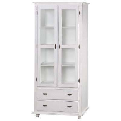 Cristaleira Antique Com 2 Portas de Vidro e 2 Gavetas 304 Branca