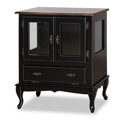 Cristaleira Antique Baixa Lateral Com 2 Portas de Vidro e 1 Gaveta 1004 Preta