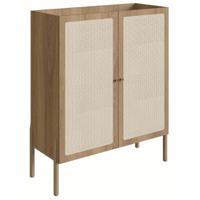 Cristaleira Bar Armário Alto Oslo Artesano 93 Cm (Largura) Mdp Mel Palha Natural Base Madeira