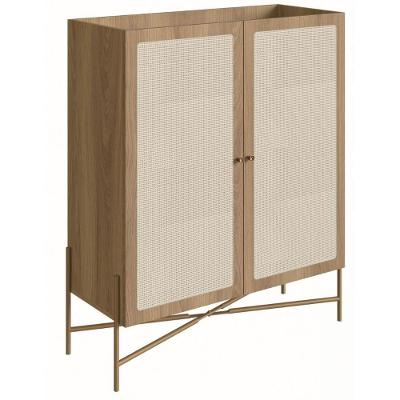 Cristaleira Bar Armário Alto Oslo Artesano 93 Cm (Largura) Mdp Mel Palha  Base Metal