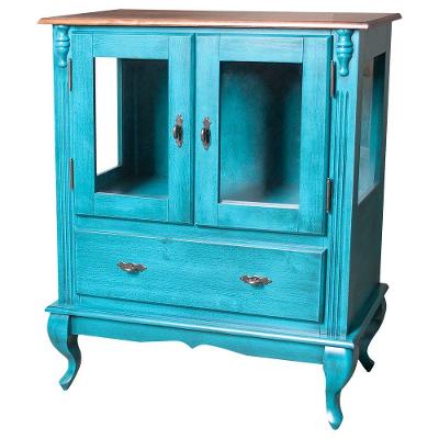 Cristaleira Com 2 Portas de Vidro e 1 Gaveta Azul Bebê