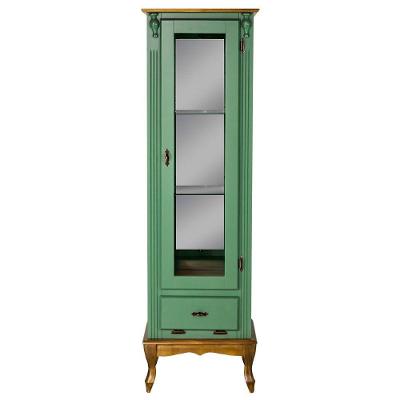 Cristaleira Vitrine Espelhada Antique Média 1 Porta 2 Prateleiras de Vidro 1 Gaveta 1079e Verde Chá