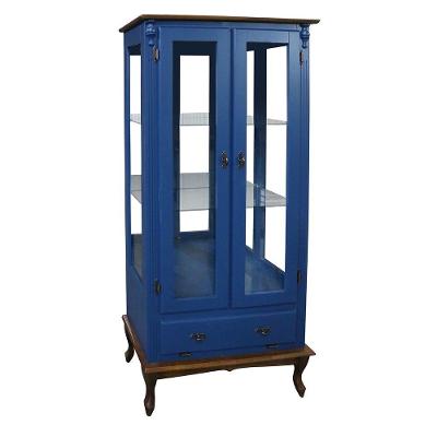 Cristaleira Vitrine Espelhada Antique Média Laca -Azul