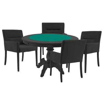 Mesa de Jogos Carteado Redonda Montreal Tampo Reversível Preto com 4 Cadeiras Vicenza Preto Fosco Gran Belo