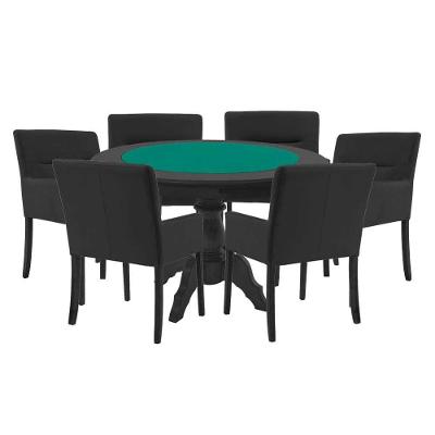 Mesa de Jogos Carteado Redonda Montreal Tampo Reversível Preto com 6 Cadeiras Vicenza Preto Fosco Gran Belo