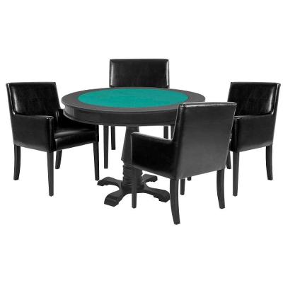 Mesa de Jogos Carteado Victoria Redonda Tampo Reversível Preto com 4 Cadeiras Liverpool Corino Preto Liso Gran Belo