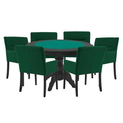 Mesa de Jogos Carteado Redonda Montreal Tampo Reversível Preto com 6 Cadeiras Vicenza Verde Gran Belo