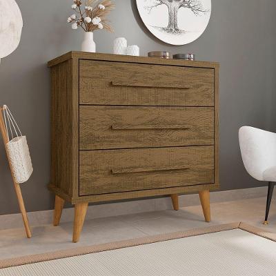 Cômoda Retrô Para Quarto 3 Gavetas Belvedere - Canela - Cor: Marrom
