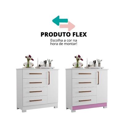Cômoda 1 Porta E 4 Gavetas Nt5185 Branco/rosa Flex Notável Móveis Branco/rosa