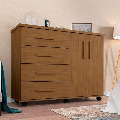 Cômoda Geval Encanto Com 04 Gavetas 02 Portas E Rodízios - Amêndoa - Cor: Marrom