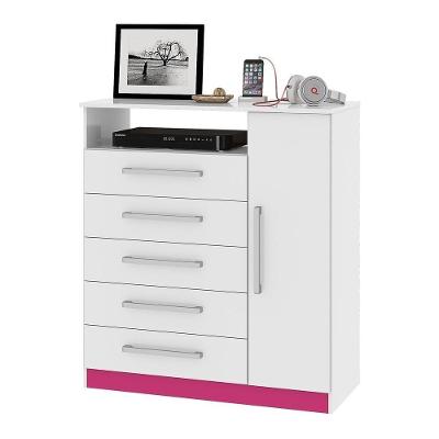 Cômoda 91cm 5 Gavetas 1 Porta Multimóveis Cr35149 Branco/rosa Branco/rosa