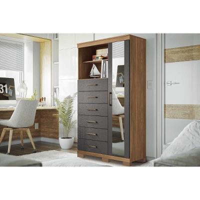 Cômoda Casal Marabá 1.6 c/ 1 Porta 2 Nichos e 6 Gavetas c/ Espelho e Pés Jatoba/Grafitte - Santos Andirá