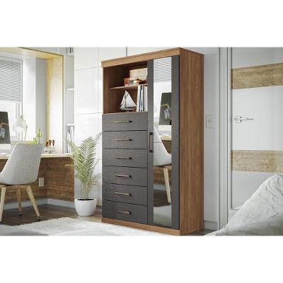 Cômoda Marabá 1.6 C- 1 Porta 2 Nichos E 6 Gavetas C- Espelho Jatoba-grafitte - Santos Andirá
