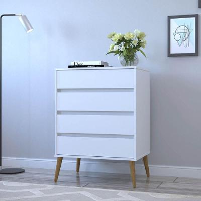 Cômoda Branco Madeirado 4 Gavetas Pés Palitos Em Madeira