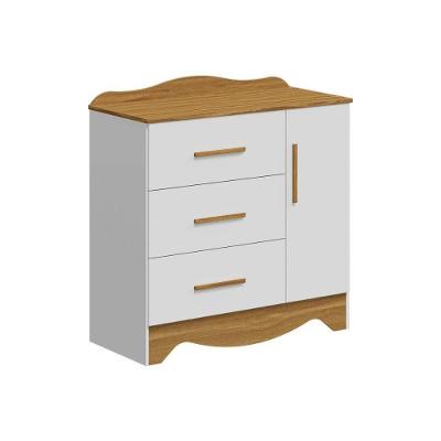 Cômoda de Quarto Clara c/1 Porta Lisa e 3 Gavetas Branco Brilho/Amendoa - Peroba