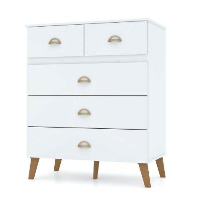 Cômoda 5 Gavetas Estilo Retrô 91Cm Ziza V02 Branco/Camarim - Mpozenato