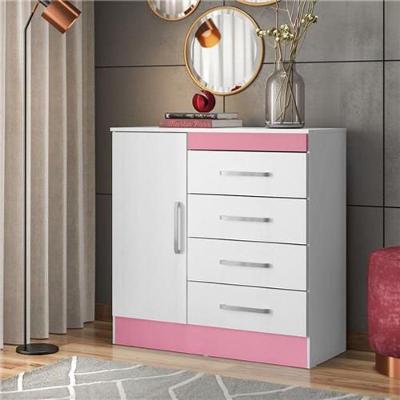 Cômoda 04 Gavetas Montevideu Branco Rosa Branco Flex