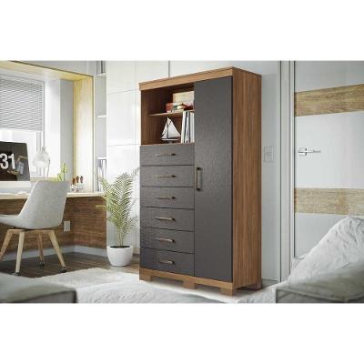 Cômoda Infantil Marabá 1.6 c/ 1 Porta 2 Nichos e 6 Gavetas c/ Pés Jatoba/Grafitte - Santos Andirá