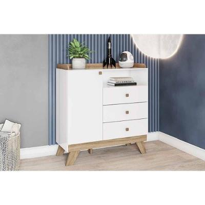 Cômoda de Quarto Confete c/ 1 Porta e 3 Gavetas Branco/Jequitiba - Henn